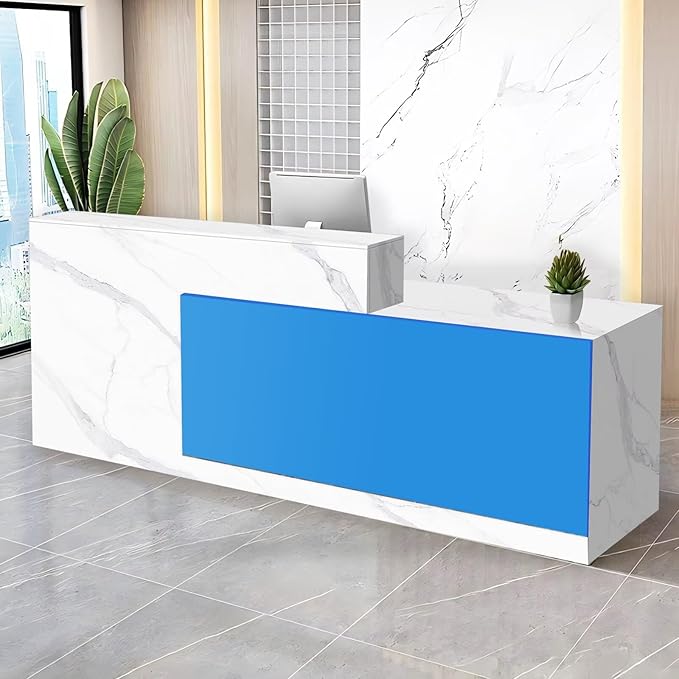 Reception Desk with Counter Modern Checkout Counter with Lockable Drawer Keyboard Tray Receptionist Desk for Office Salon Reception Table V Right 71inch/180cm