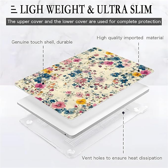 Compatible with MacBook Air 13.3 13.6 Inch Case 2022 2021 2020 2019 Plastic Hard Shell Case Cover,13.6 Air (A2681) M2 2022, Small Pastel Flowers
