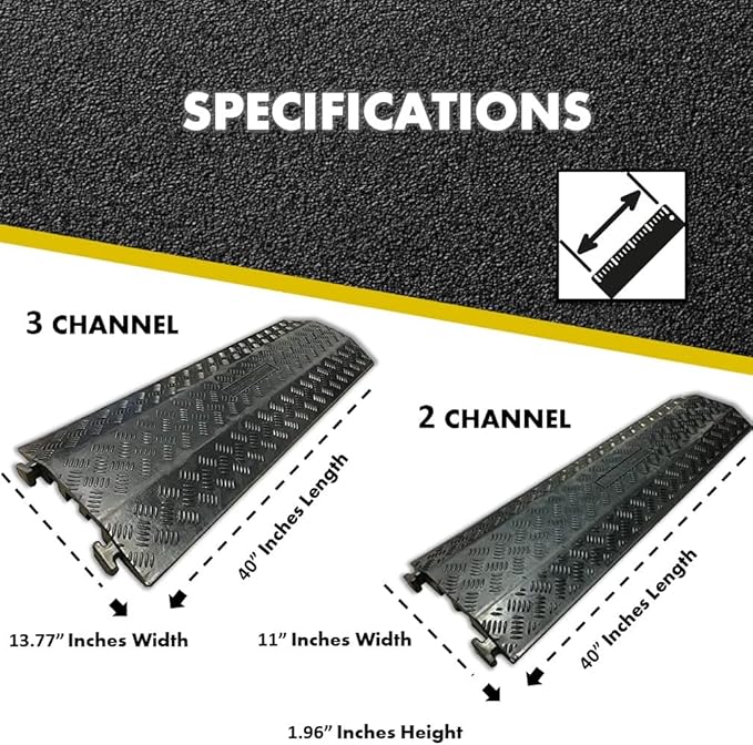 Kable Kontrol Drop Over Floor Cord Cover – 40” Inch Long 3 Channel Cable or Wire Protector – 30 Pcs Bulk Pack - Rubber Ramp for Indoor and Outdoor Use – Black