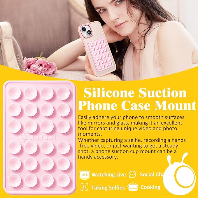 Anteel MAX Silicone Suction Phone Case Adhesive Mount, Upgraded Super Strong Grip, Durable, Easy to Use, Hands-Free Sticky Phone Holder for Selfies, Tiktok Videos, 2.56"x3.94" (WHT&WHT)