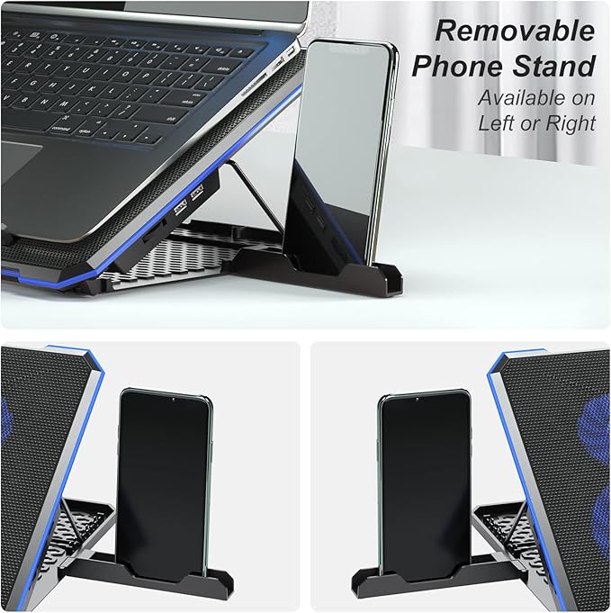 ICE COOREL Laptop Cooling Pad with 6 Cooling Fan, Laptop Cooler Fan with No Lights, Cooling pad for Laptop 15-17 Inches, Notebook Cooler Stand with 9 Height Adjustable, Cooler Pad for Lap or Desk Use