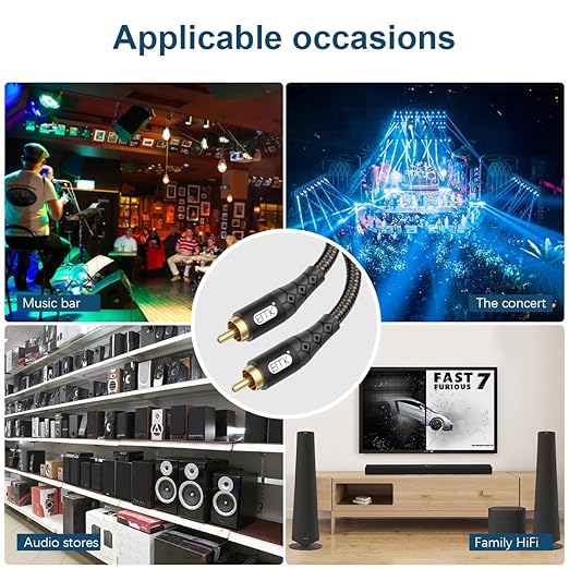 EMK RCA to RCA Subwoofer Cable – 24K Gold-Plated Connector Nylon Braided Double Shielded Audio Cable Digital&Analog Signal Support for Amplifiers Subwoofer Home Theater Hi-Fi Systems Black/3ft/1m
