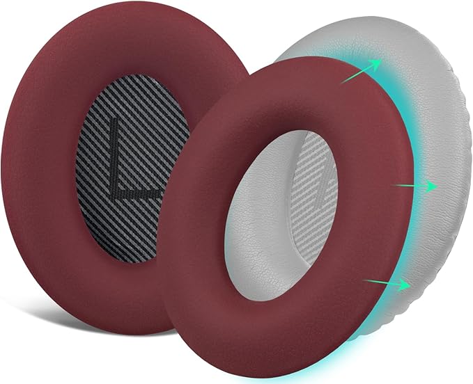 SOULWIT Silicone Ear Pads Cover Protector for Bose QuietComfort QC15 QC25 QC2 QC35 QC45/Ae2 Ae2i Ae2w/SoundTrue & SoundLink AE Headphones Cushions, Sweatproof, Easily Washable - Burgundy