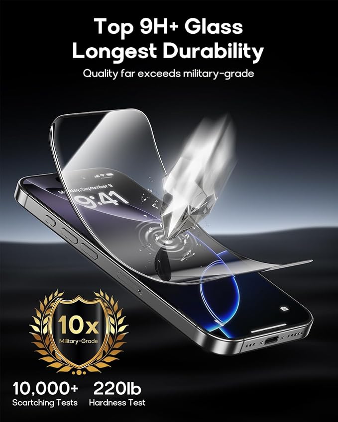 3 Pack for iPhone 15 Plus Tempered Glass Screen Protector:9H+ Durable, Auto Positioning, Bubble Free, High Definition, Easy Installation