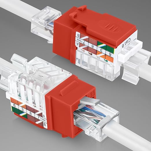 Everest 45° Angled RJ45 Cat6 Keystone Jacks 10-Pack in Orange - Slim Profile Female RJ45 Connectors - Cat 6 Keystone Jack - Compatible with 45° Angled Speed Termination Tool - 45Term (B0BL3GS7ZY)