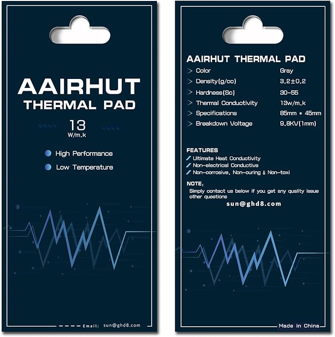 Aairhut Thermal Pad 13W/mK [0.5~3mm], 85x45x2.5mm Silicone Cooling Pad Non Conductive Heat Resistance Extreme Odyssey Cover with Dual Self-Adhesive Films for PC Laptop PS4/PS5/CPU/GPU/Computer