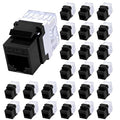 RJ45 Cat6 Keystone Jacks 25-Pack, Ethernet Keystone Jack, 180 Degree Punch-Down Cat 6 Keystone Jack Slim Profile for Wall Plates & Patch Panels – Black