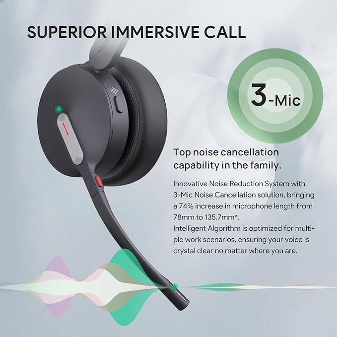 Yealink BH70 UC Wireless Bluetooth Headset with Microphone for Work, up to 35h Talking Battery, Teams UC Compatible Headsets for Computer Mobile, 147g Lightweight Headphone for Open Office 50m Range