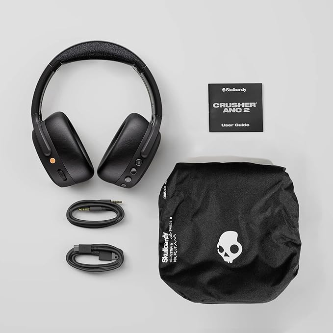 Skullcandy Crusher ANC 2 Wireless Over-Ear Bluetooth Headphones with Multi-Sensory Bass, Active Noise Cancelling, Up to 60 Hours Battery, Microphone for iPhone Android - Primer
