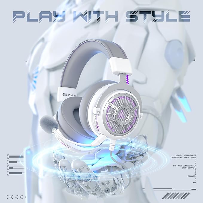 EKSA StarEngine S PC Gaming Headset-Stereo Surround Sound for PS4 PS5 Xbox One Xbox Series X/S, Over Ear Headphones with Noise Cancelling Mic, 50mm Drivers, 3.5mm Wired Headphones for Computer (White)