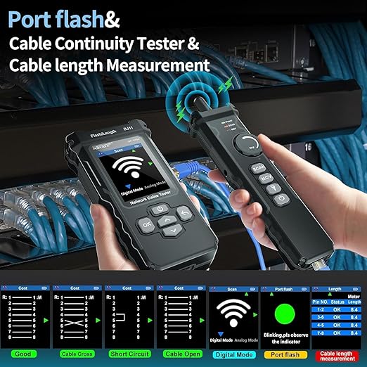 NOYAFA NF-8506 Network Cable Tester with RJ45 Crimp Tool, CAT5 CAT6 Network Tester, IP Scan, PoE Ping Test, Network Rate Test, Port Flashing, RJ45 RJ11 Ethernet Cable Tester with Crimper Stripper
