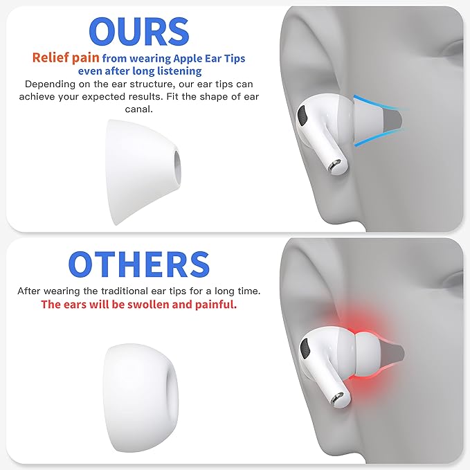 4 Pairs Ear Tips for AirPods Pro 1 & 2 [Relief Pain] [Fit in Case] Noise Cancellation Add Grip Sport Earbuds [US Patent Registered] (Large)