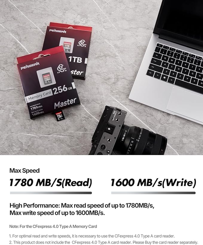 Pergear 512GB CFexpress 4.0 Type A Memory Card (2-Pack),Up to 1780MB/S Read Speeds,USB4.0(PCIe 4.0),Raw,8K 30P Record,Compatible for Sony Camera,ILME-FX3,ILME-FX6,ILME-FX30(Black Silver Master Series)