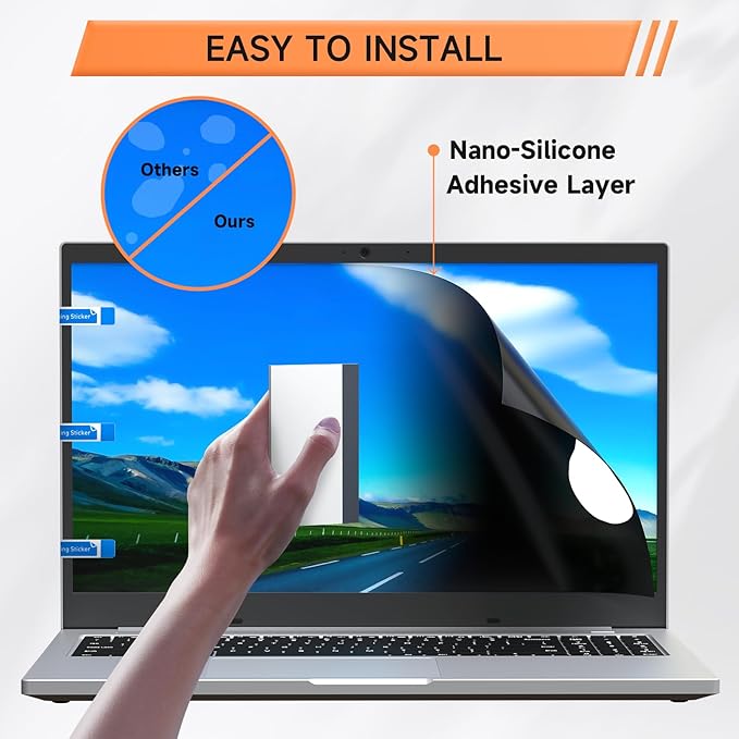 Nano Laptop Privacy Screen 16 Inch 16:10, No Glue Computer Monitor Privacy Shield, Matte Anti Glare Blue Light Filter Compatible with Lenovo Hp Dell Acer Asus Thinkpad Envy Xps