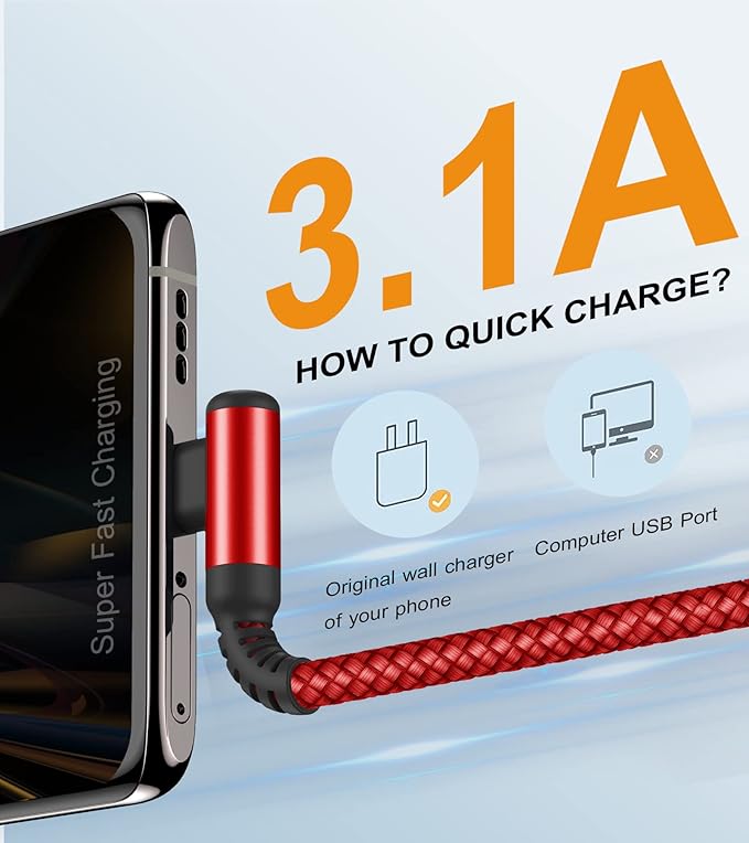 sweguard USB Type C Charger Cable Right Angle [2-Pack,3.3FT] iPhone 16 Charger Nylon Braided Cord for iPhone 15 16 Pro Max Samsung Galaxy S25 S24 S23 S22 S21 S20 S10 S9 Note A15 A55 Flip Pixel LG Moto