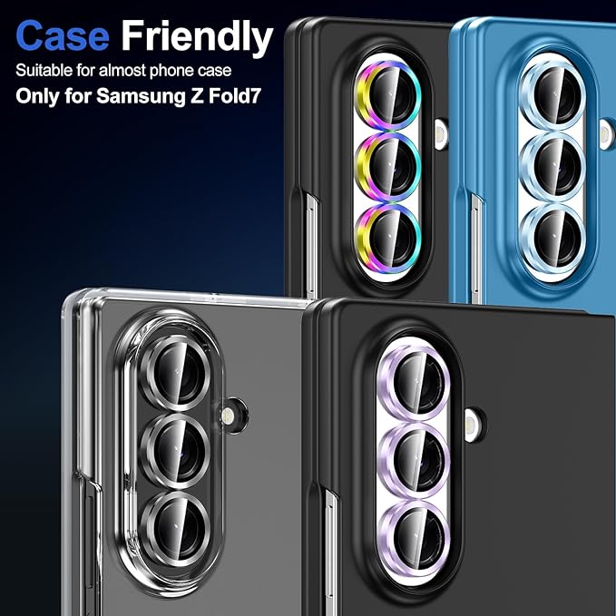 for Samsung Galaxy Z Fold 7 Camera Lens Protector, Individual Metal Ring Tempered Glass Lens Cover, [Strong Adsorption] Scratch Resistant Ultra-Thin HD Clear Lens Cover, 1 Set-Blue