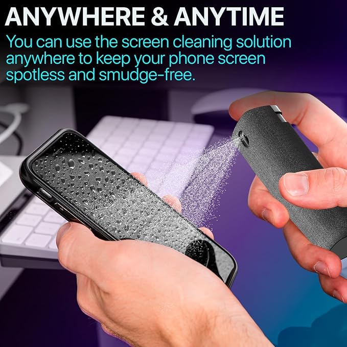 Mini Screen Cleaner Spray – Finger Proof Screen Cleaner for Smartphones, iPads, MacBooks, Laptops, Car Screens, Touchscreens – 3in1 Mist Cleaner, Microfiber Cloth and Protective Cover (Green)