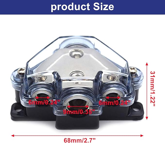 1pc Distribution Block 1 in 3 Ways Out Power Distribution Block Car Audio 1x4 Gauge Input 3x8 Gauge Output Ground Distribution Block for Automotive