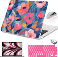 Teryeefi Compatible for 2022-2024 2025 MacBook Air 13.6 inch Case M4 A3240 / M3 A3113/ M2 A2681, Flowers Hard Shell Case&Keyboard Cover&Type C Adapter for MacBook Air M4 M3 M2, W-Abstract Pink Flower