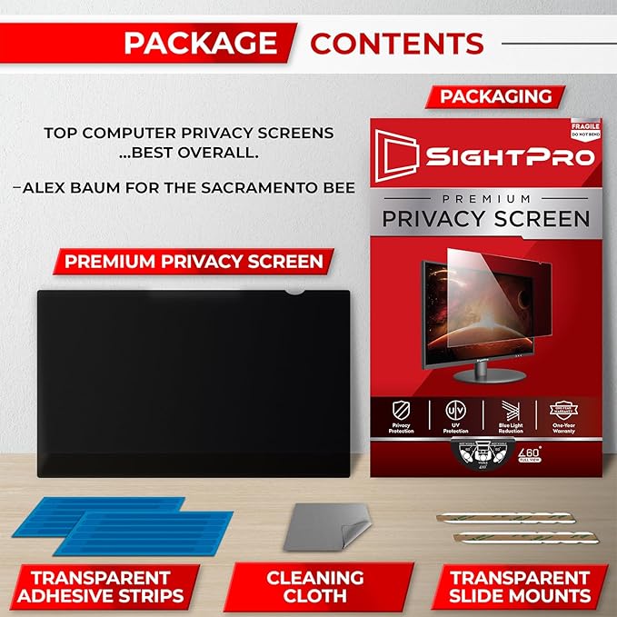 24 Inch 16:9 Computer Privacy Screen Filter for Monitor - Privacy Shield and Anti-Glare Protector