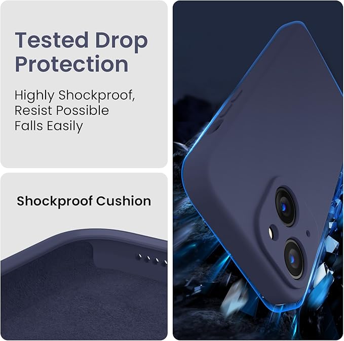 FireNova Designed for iPhone 15 Plus Case, Silicone [Camera Protection] Case with [2 Screen Protectors], Soft Anti-Scratch Microfiber Lining Inside, 6.7 inch, Navy Blue