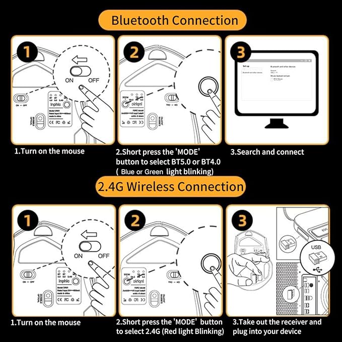 Bluetooth Mouse,[Upgraded] Rechargeable Wireless Mouse (BT 5.0/4.0+2.4G Hz),Computer Mouse with Visible Battery Level, 4 Adjustable DPI, Portable PC Mouse for MacBook Chromebook,Black