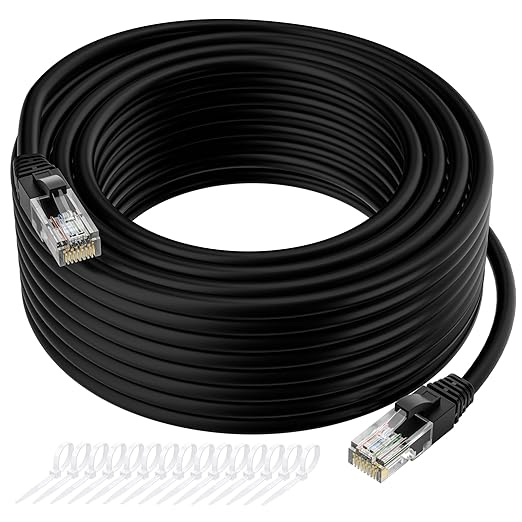 Cat5e Ethernet Cable 100 FT, Long Cat 5e Internet Cable, Black Snagless Patch Cord, Flexible, Network, LAN, PoE, Standard RJ45 Connector for PC, Server, Router, Modem, TV, PS5 - with 15 Cable Ties