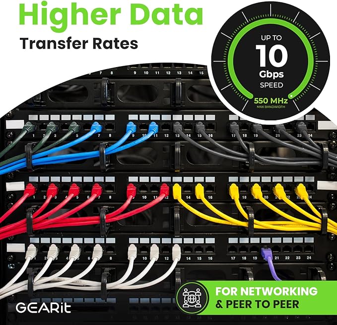 GEARit Cat 6 Ethernet Cable (100-Pack 0.5 Feet) Cat6 Network Patch, 10Gbps, RJ45, Snagless Cord, Gold-Plated Connectors, Internet for PC, TV, Tablet, Router, Printer, Servers, IT Data Center - White