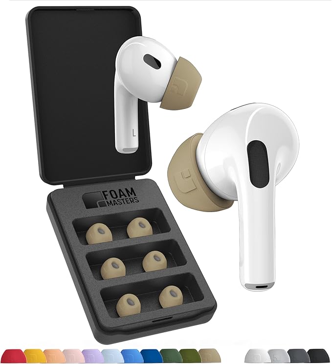 Foam Masters Ultra-Premium Memory Foam Ear Tips for AirPods Pro 1st & 2nd Gen | 3 Pairs | Black Magic Ver 6.0 | Secure | Comfort | Better Noise Cancel | Replacement Buds – FDE Tan, Medium