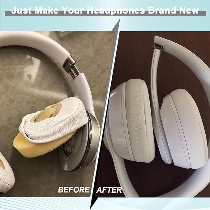 Replacement Ear Pads for Beats Solo 2 & Solo 3 Wireless On-Ear Headphones, Ear Cushions, Headset Earpads, Ear Cups Cover with Soft Protein Leather (White)