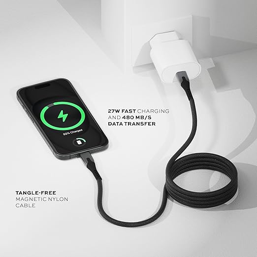 Statik MagStack USB to USB C Cable, A to Type C Charger Fast Charging Phone Charger Cord, On The Go Magnetic Charging Cable for Car, Compatible with iPhone 16 Pro Max, Galaxy S24, 27W 3FT/1M, 3-Pack