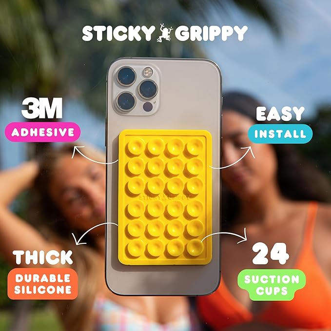 Suction Phone Case Mount, Sillicon Adhesive Phone Accessory for iPhone and Android, Hands-Free Fidget Toy Mirror Shower Phone Holder, Tiktok Videos and Selfies (Purple Glitter)