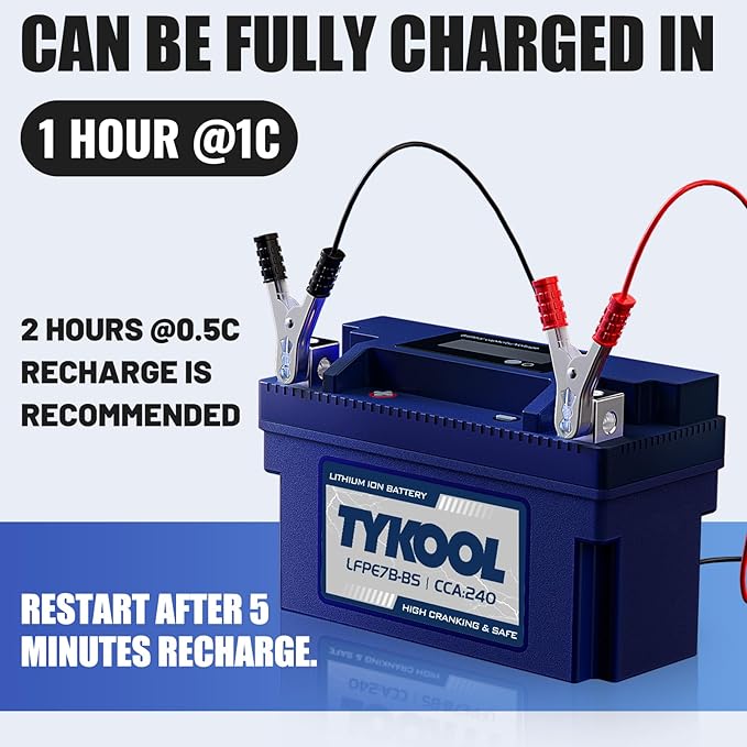 YT7B-BS 12V 4Ah 240CCA LiFePO4 Motorcycle Battery, Built in BMS, for Honda KTM Yamaha Harely, Lithium Ion Battery Fit Lawn Mower, Jet Ski, Motorboat，ATV, UTV, Scooter,Snowmobile
