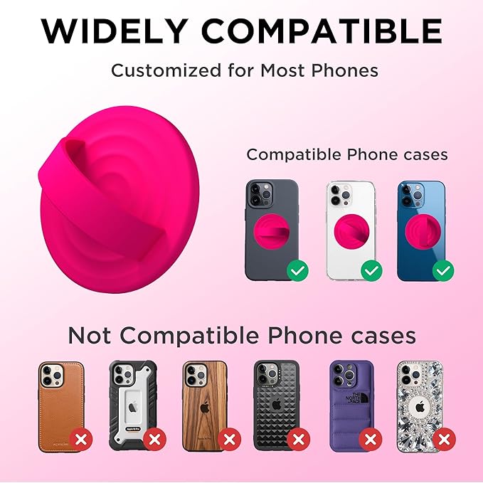 Magnetic Phone Ring Grip Holder, Silicone Finger Loop Grip, Compatible with MasSafe, Back of Phone for iPhone Pro Max/Plus/16/15/15/14/13/12 Series, Neon Pink