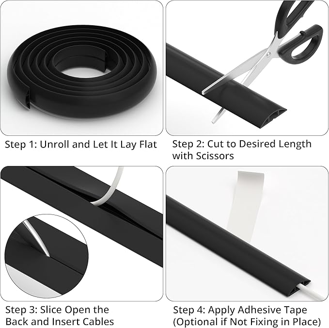 ZhiYo 10ft Cord Covers for Wires on Floor, Cord Hider Floor Hide Extension Cords, Soft PVC Cable Cover Cable Protector, Cable Cavity W0.62in H0.31in, Yellow Oak Wood