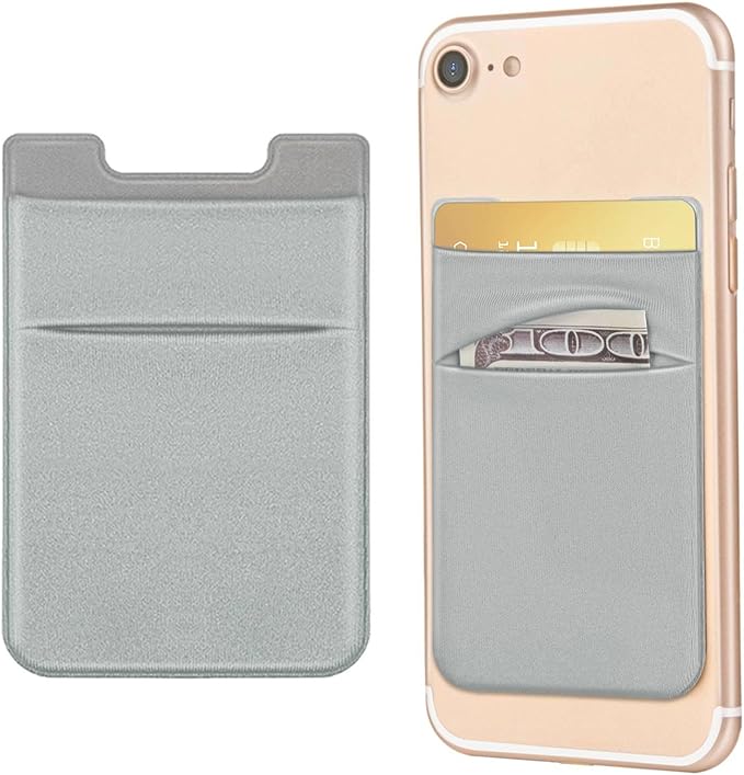2 Pack Stick On Wallet Sleeve Cell Phone Dual Pocket Card Holder Double Pocket Pouch for iPhone Android Smartphone (2Pack GRAY)