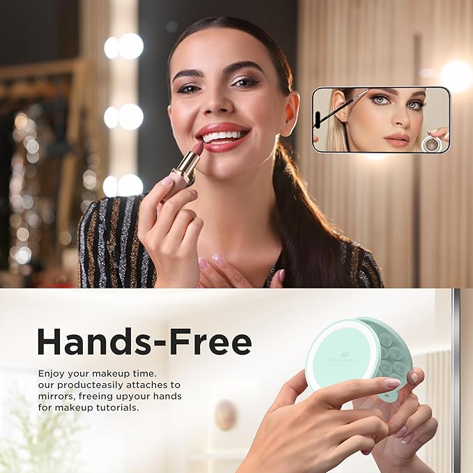 Magnetic Suction Cup Phone Mount for MagSafe Case, Silicone Hands-Free Phone Grip Holder for iPhone and Android, Mirror Shower Phone Stand for Makeup FaceTime Gym Kitchen Bathroom, Mint Green