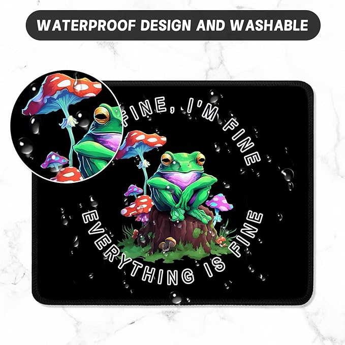 ITNRSIIET Mouse Pad with Stitched Edge Premium Textured Smooth Precise Operation Waterproof Washable Non-Slip Rubber Base Desktop Protection Mat, 10.2×8.3×0.12 inches, Lonely Frog