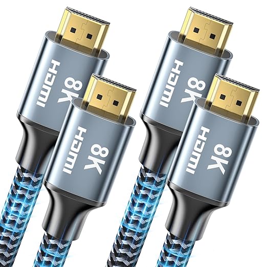 8K HDMI Cable 12 ft 2Pack, 48Gbps High Speed HDMI 2.1 Cable, Braided HDMI Cable 2.1 8K 60Hz 4K 120Hz Support for HDR eARC HDCP 2.2/2.3, HDMI Cord Compatible with HDTV, Laptop, Monitor, PC
