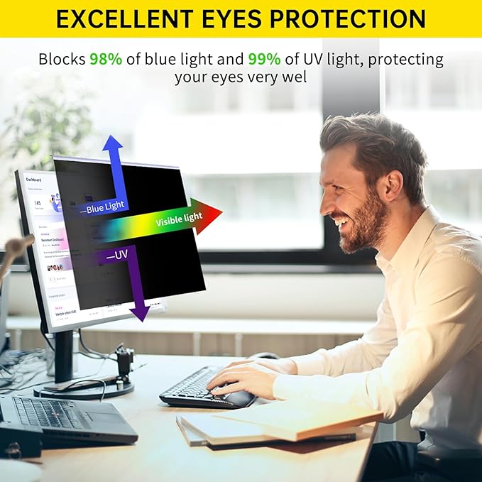 19.5 Inch Computer Privacy Screen for 16:9 Computer Monitor, Anti-Blue Light Monitor Privacy Screen Filter, Anti-UV Computer Screen Privacy Shield