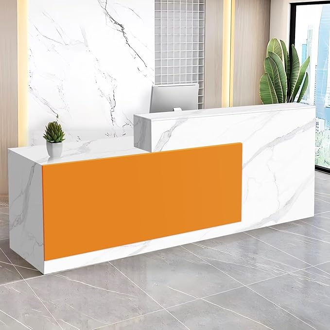 Reception Desk with Counter Modern Checkout Counter with Lockable Drawer Keyboard Tray Receptionist Desk for Office Salon Reception Table U Left 63inch/160cm