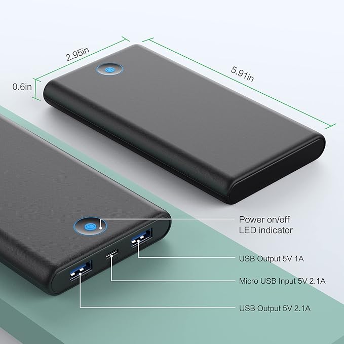 [2 Pack] Portable Charger Power Bank 20000mAh,Ultra Slim Portable Phone Charger with Dual USB Outputs,Backup Charging External Battery Pack Compatible with iPhone 15/14/13/12/11,Android etc-Black+Red