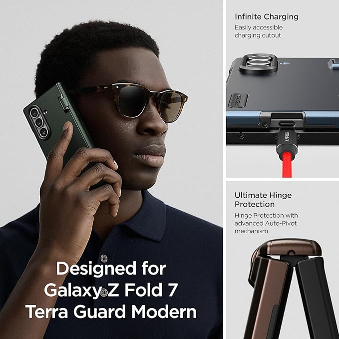 VRS DESIGN Terra Guard Modern for Galaxy Z Fold 7 (2025) – Magnetic Phone Case with Built-in Screen Protector, Rugged Dual Layer Protection & Spring-Loaded Hinge Cover (Metallic Green)
