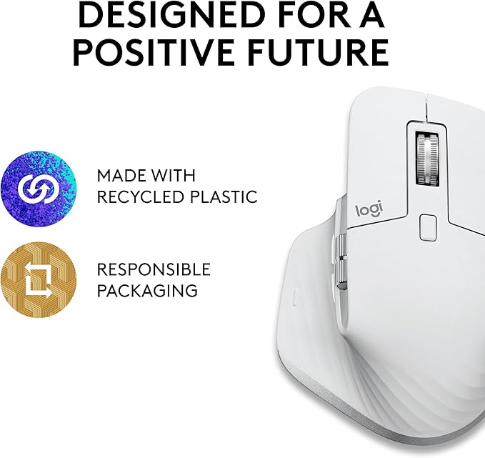 Logitech MX Master 3S for Mac - Wireless Bluetooth Mouse with Ultra-Fast Scrolling, Ergo, 8K DPI, Quiet Clicks, Track on Glass, Customization, USB-C, Apple, iPad - Pale Grey