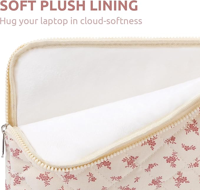 Puffy Laptop Sleeve 13-15.6 Inch Cute Quilted Laptop Protective Case Padded Floral Computer Sleeve for MacBook (A-Pink, 15 Inch)