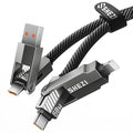 SHEZI Nylon Braided 4 in 1 USB C Cable 60W 5FT Compatible with Lightning Cable, Fast Charging for iPhone/iPad Charger Cord [480Mbps Data Sync],Multi Charging Cable with Type C/USB A, Grey