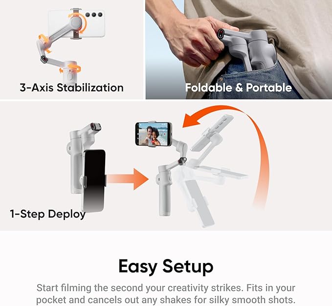 Insta360 Flow 2 Grey - Foldable AI Phone Gimbal, AI Tracking, Multi-Person Tracking, Built-in Tripod/Selfie Stick, Remote Control, iPhone/Android Portable Stabilizer