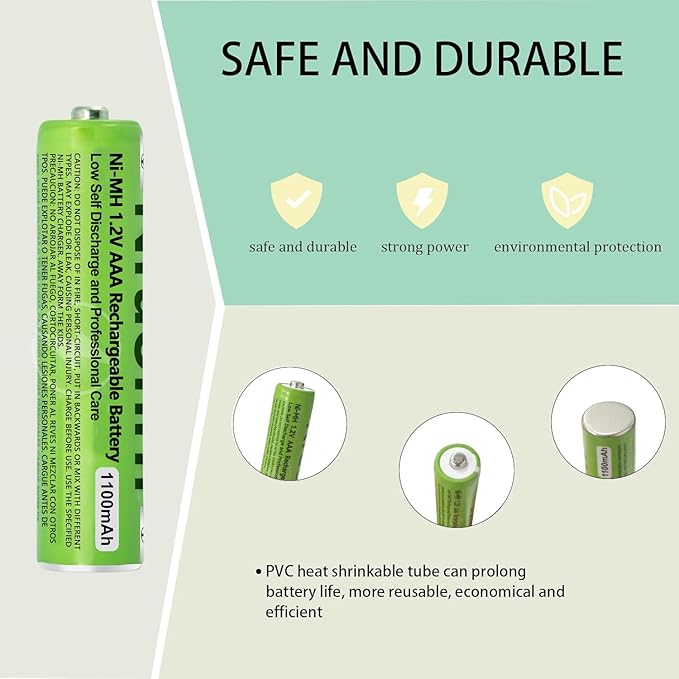 4 Pack NI-MH AAA Rechargeable Battery for Panasonic, 1.2V 1100mah AAA Rechargeable Batteries for Panasonic Cordless Phones Handset, Remote Controls, Electronics