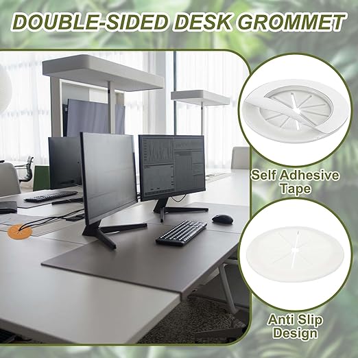 PATIKIL Desk Grommet 2-1/16", 8 Pcs Round Cable Grommet Cord Hole Cover with Adhesive Tape Flexible Table Wire Organizer for Office Home Table Countertop, Light Gray