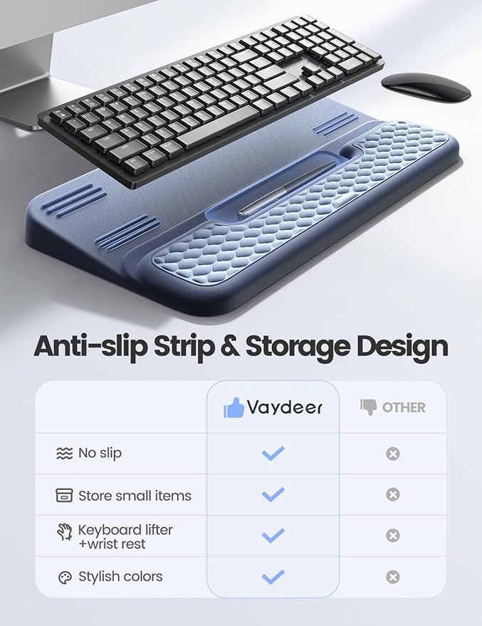 Vaydeer Wrist Rest with Keyboard Stand, Computer Wrist Support Pad, Ergonomic Keyboard Riser Holder Lift Tray with Wrist Pad, Soft Memory Foam Desk Cushion, Palm Arm Hand Typing for Office Home Gift